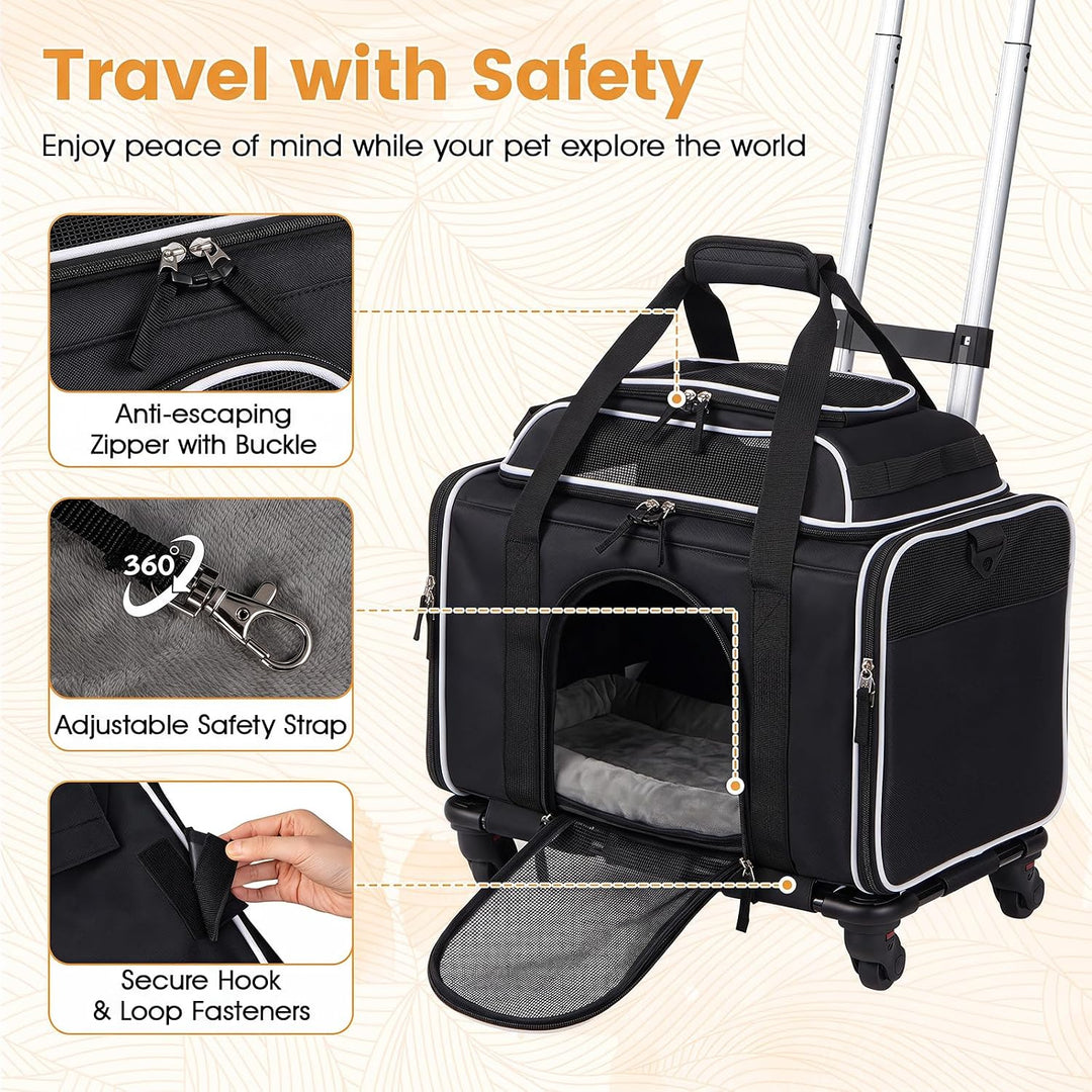 Giantex Top-Expandable Pet Carrier with Wheels for Small Cat &amp; Dog (Black) | Foldable Rolling Pet Bag with Telescopic Handle