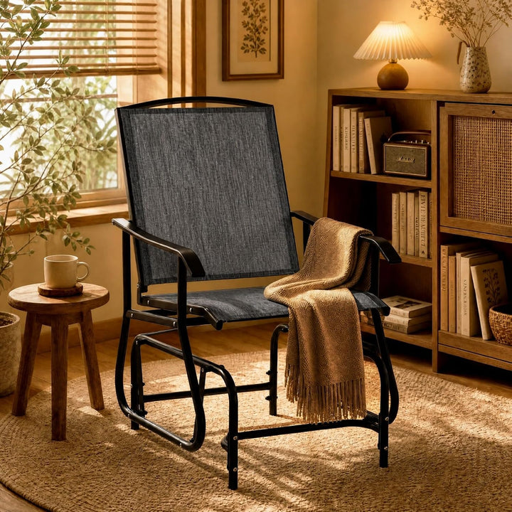 GIANTEX Outdoor Glider Chair, Patio Gliding Chair w/Metal Frame, Grey | Patio Swing Chair w/ Breathable Fabric Seat &amp; Backrest