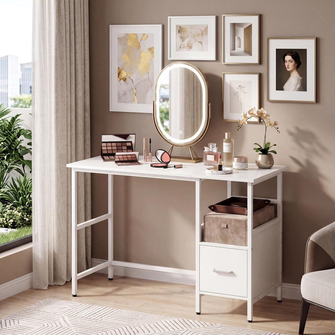 Giantex White Computer Desk, Writing Desk w/Open Shelf and Storage Drawer