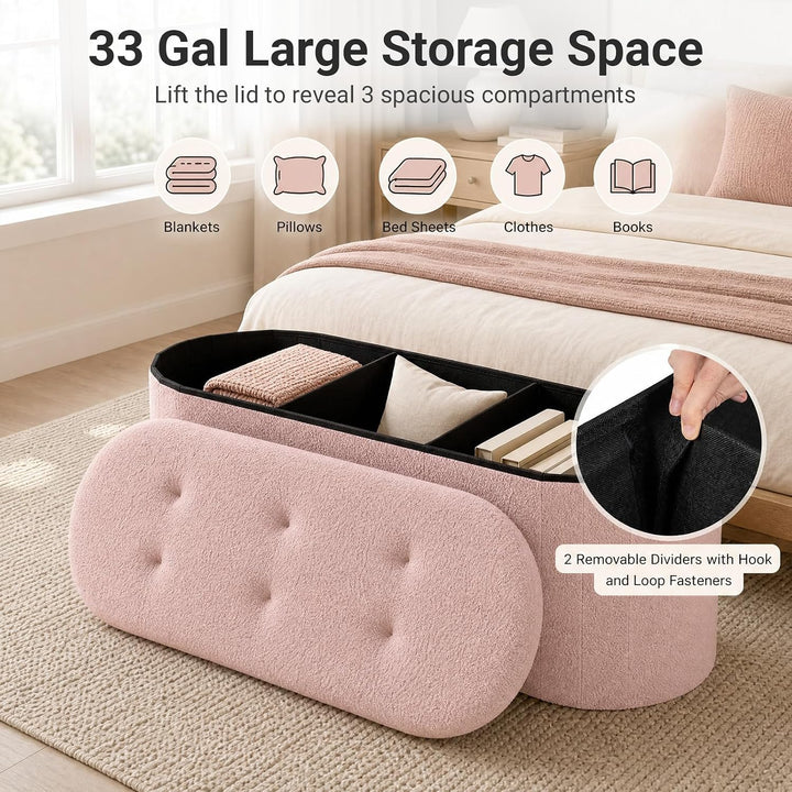 Giantex 43" Storage Ottoman Bench, Oval Ottoman with Dividers | Upholstered Bench Storage