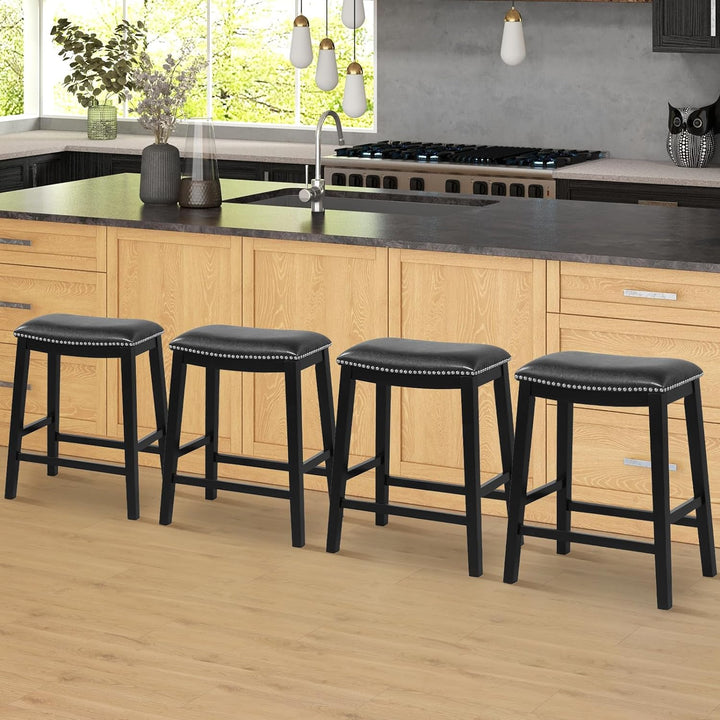 Giantex 26" Counter Height Bar Stools Set of 2, Faux PVC Leather Farmhouse Barstools w/Padded Seat
