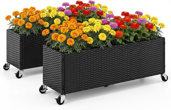 GIANTEX 38"x12"x14" Wicker Raised Garden Bed w/Wheels (1/2)