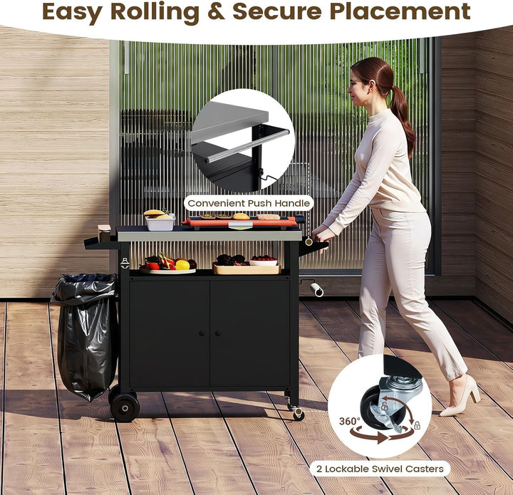 Giantex Outdoor Grill Cart with Stainless Steel Tabletop &amp; Storage Cabinet | BBQ Prep Station with Shelves