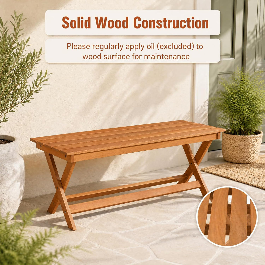Giantex Outdoor Wooden Bench Backless Patio Bench with Slatted Seat | Wooden Garden Bench with X-Shaped Legs
