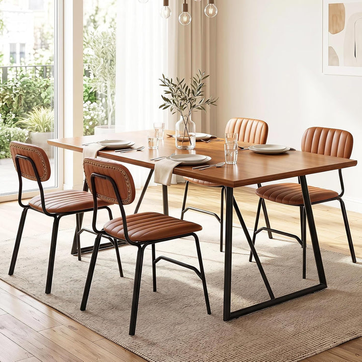GIANTEX Metal Dining Chairs PU Leather Upholstered Kitchen Chairs | Modern Dining Room Chair w