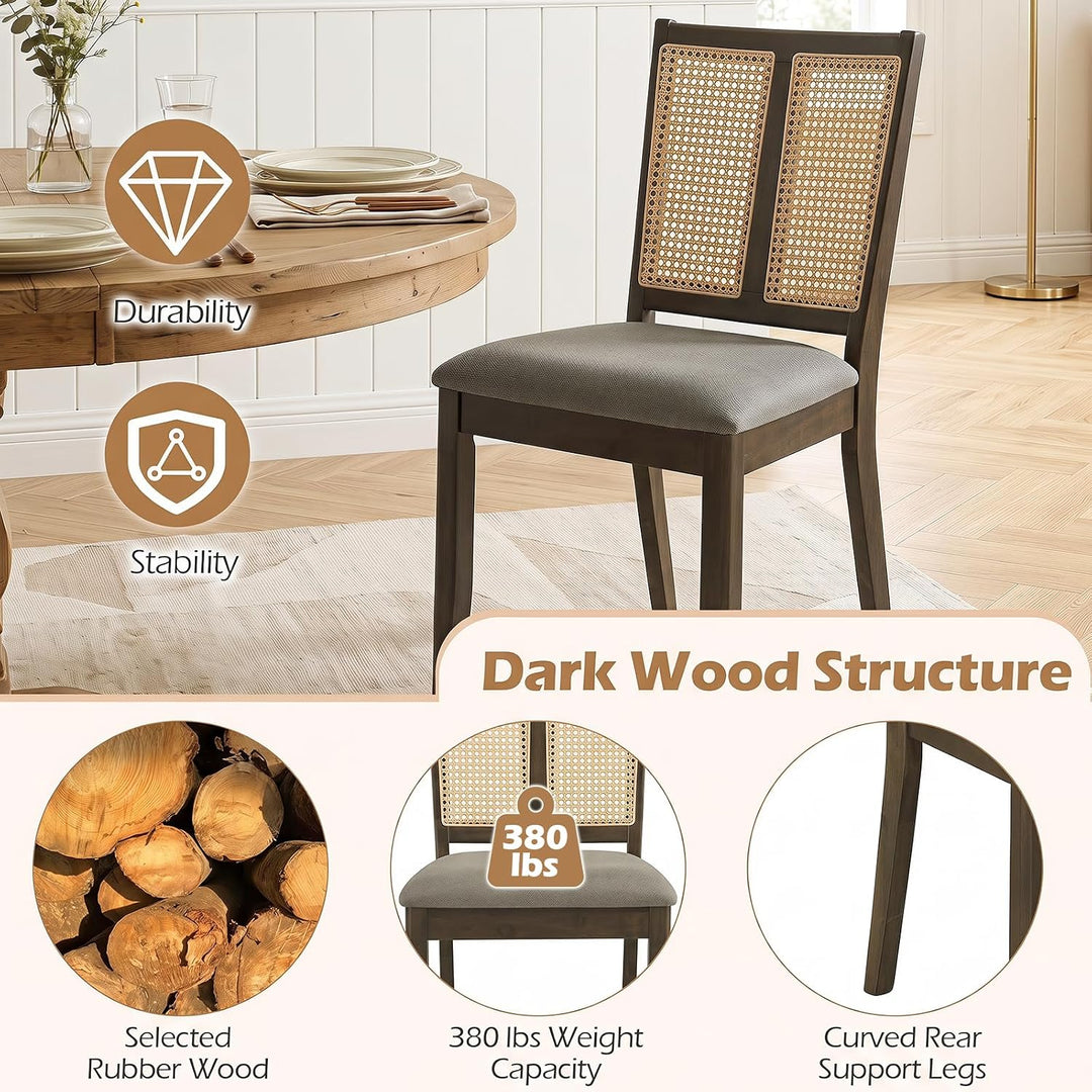 GIANTEX Rattan Dining Chairs Farmhouse Upholstered Kitchen Chairs | Boho Dining Room Chair w/Curved Backrest &amp; Padded Seat