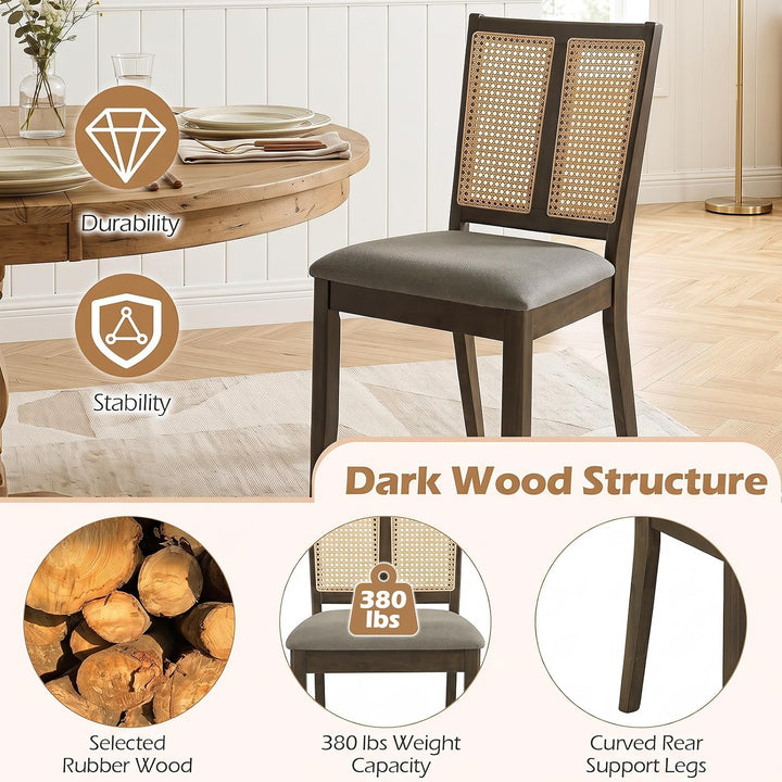 GIANTEX Rattan Dining Chairs Farmhouse Upholstered Kitchen Chairs | Boho Dining Room Chair w/Curved Backrest &amp; Padded Seat