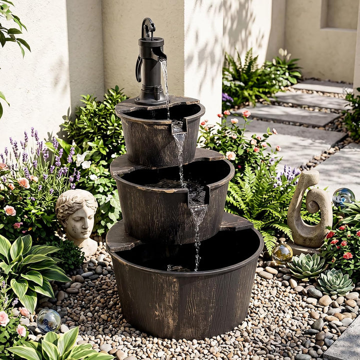 Giantex 3-Tier Barrel Waterfall Fountain with Electric Pump