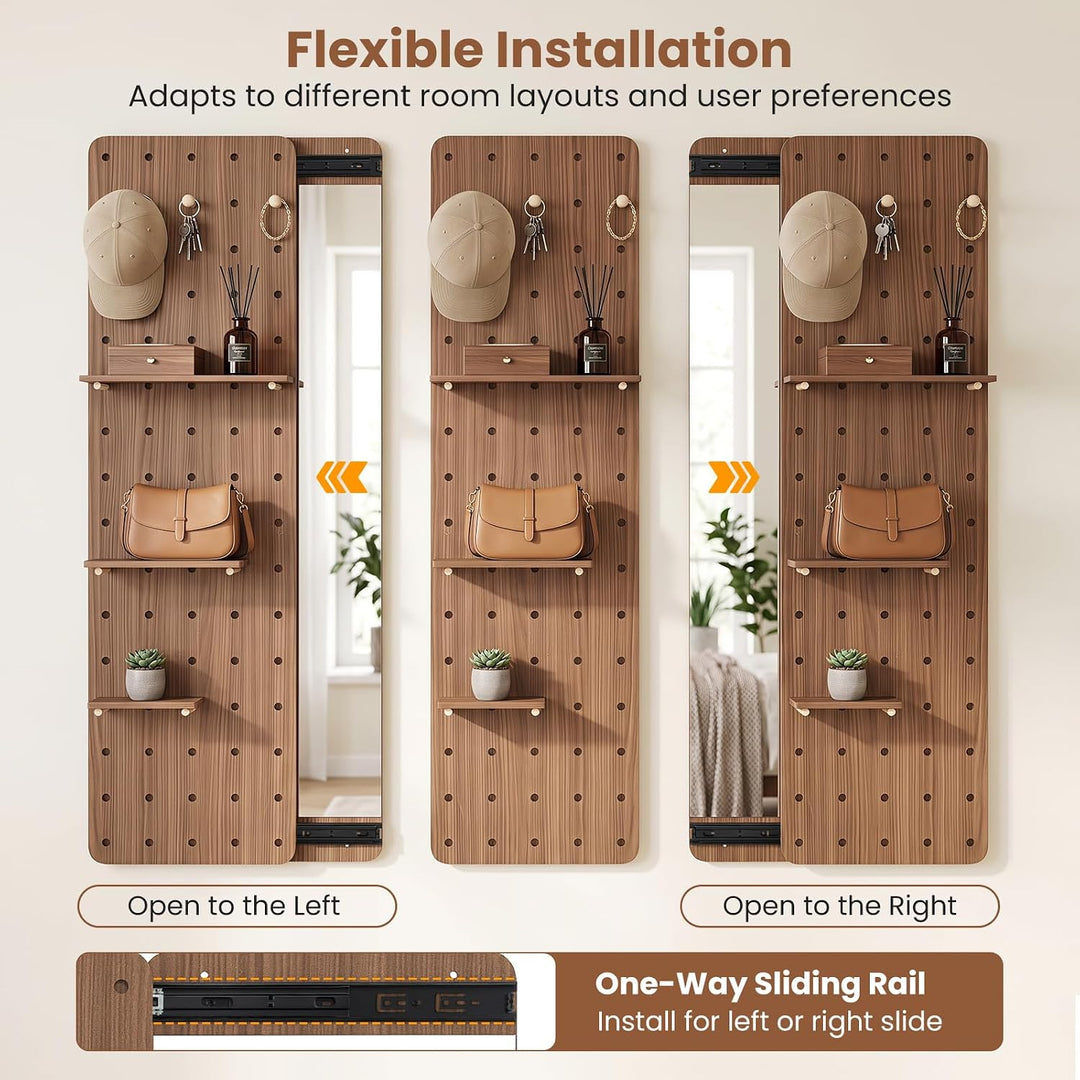 CHARMAID 55" Full Length Wall Mirror with Sliding Pegboard | Wall Mounted Entryway Mirror