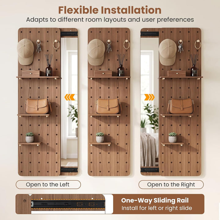 CHARMAID 55" Full Length Wall Mirror with Sliding Pegboard | Wall Mounted Entryway Mirror