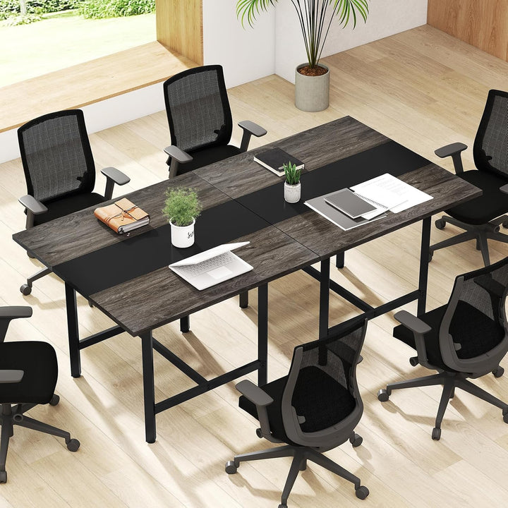 Giantex 39.5" Square Conference Table, Meeting Table for 4 People | Heavy-Duty Metal Frame