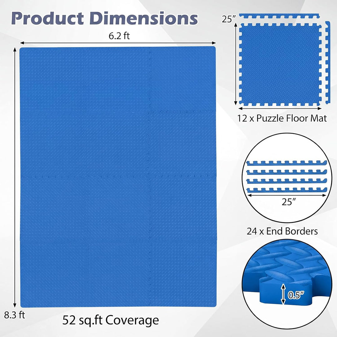 GIANTEX Interlocking Foam Tiles, EVA Foam Mats | 1/2 Inch Thick Puzzle Floor Tiles with Border Edge