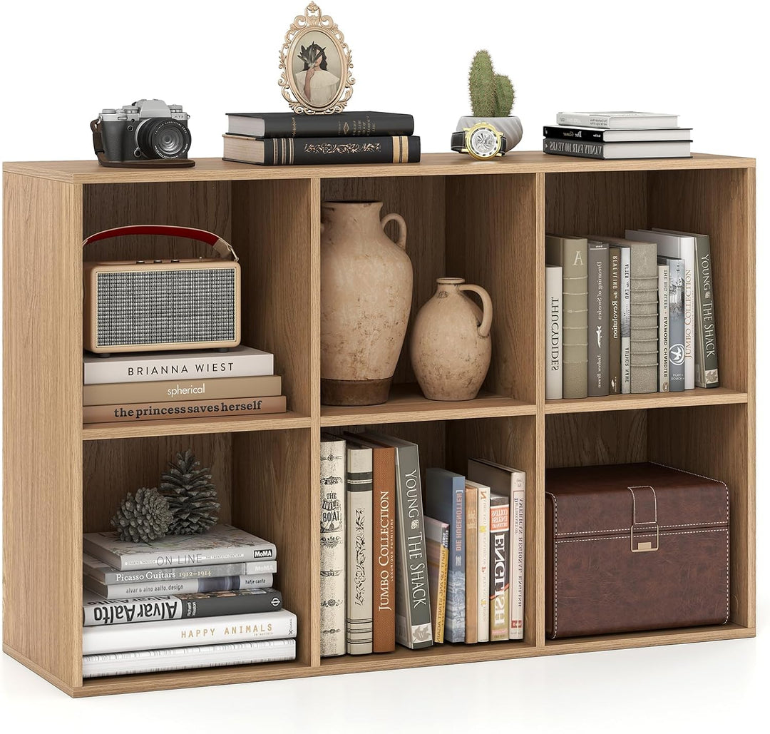 Giantex 6-Cube Bookcase, 3-Tier Cubby Bookshelf, Horizontal Vertical Display Rack with Anti-Tipping Kits