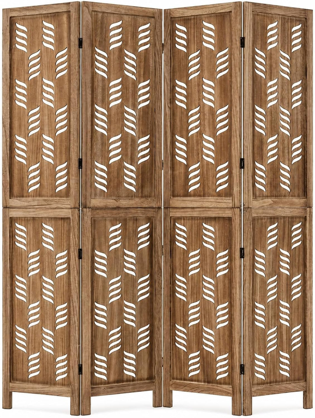 GIANTEX Folding Room Divider, Wood Privacy Screen with Wave Cutout | Freestanding Partition Wall Panel for Bedroom &amp; Home Office