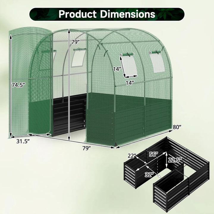 GIANTEX 6.5 x 6.5 Ft Walk-in Greenhouse with Raised Garden Bed | Plant Hot House with Galvanized Steel Frame