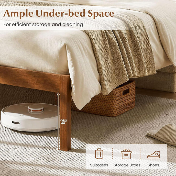 GIANTEX Wooden Bed Frame with Curved Headboard, Wood Slat Support | Farmhouse Platform Bed w/Heavy Duty Mattress Foundation