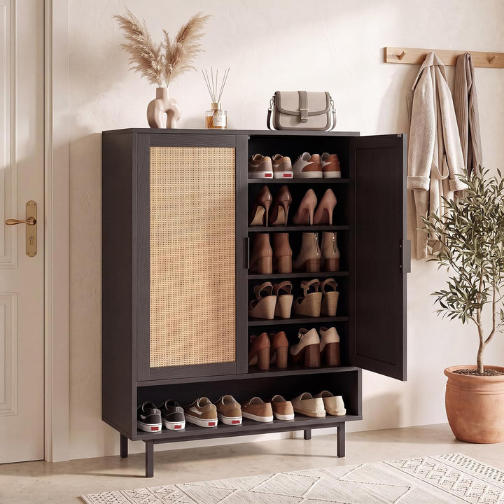 Giantex 6-Tier Shoe Cabinet, 43" Tall Hidden Shoe Storage w/Doors | Freestanding Wooden Shoe Storage Cabinet with Adjustable Shelves &amp; Open Compartment for Hallway Entryway Living Room &amp; Closet