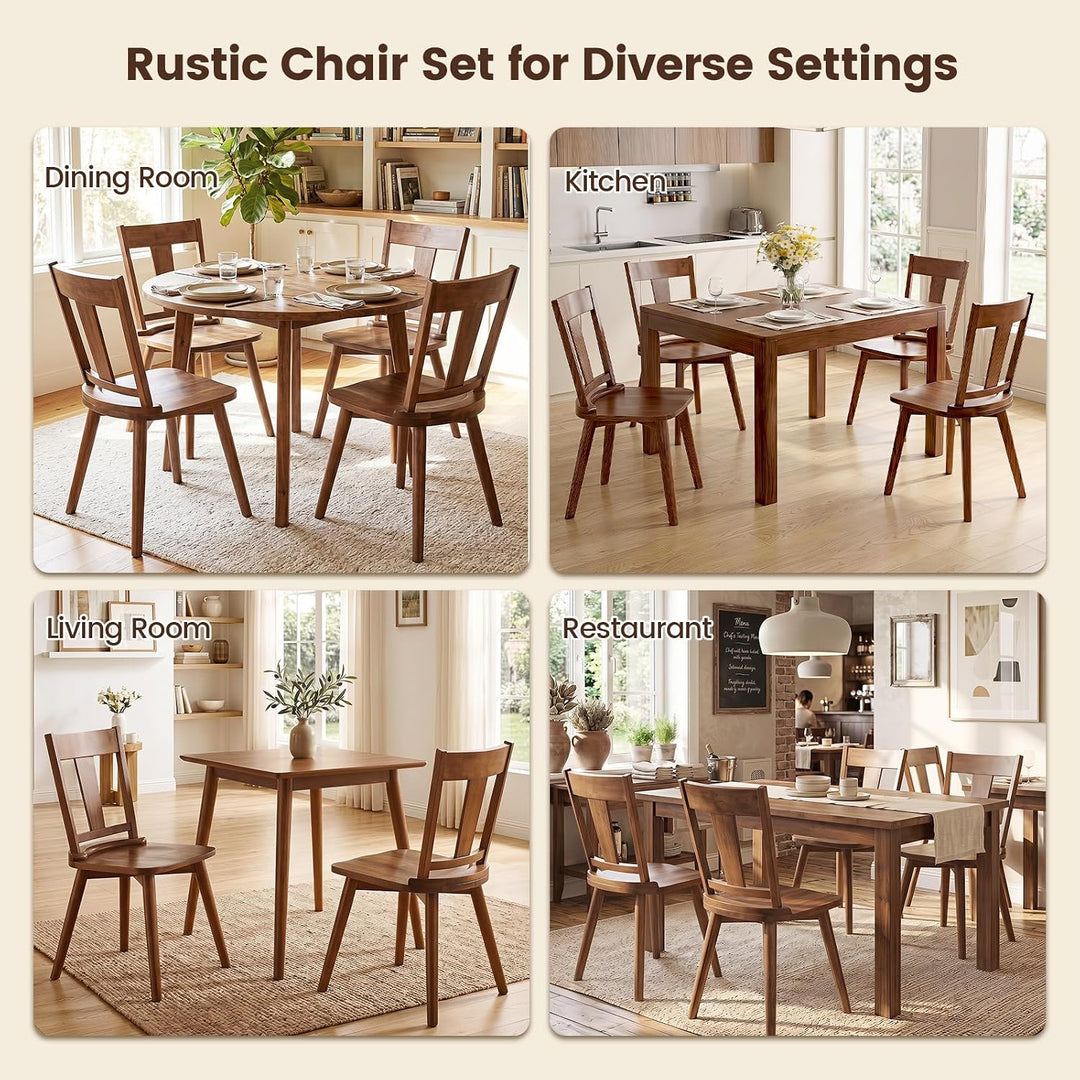 GIANTEX Wooden Dining Chairs Set of 2, Solid Wood Kitchen Chairs | Modern Farmhouse Dining Room Chairs w/Hollowed Backrest