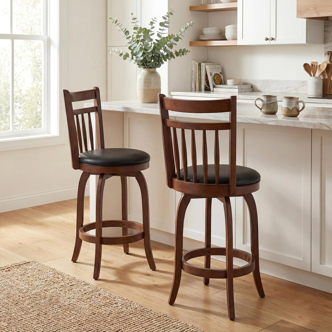 GIANTEX Swivel Bar Stools Set of 2, 24 Inch Counter Height Barstools | 360° Rotating Bar Chairs w/Footrest
