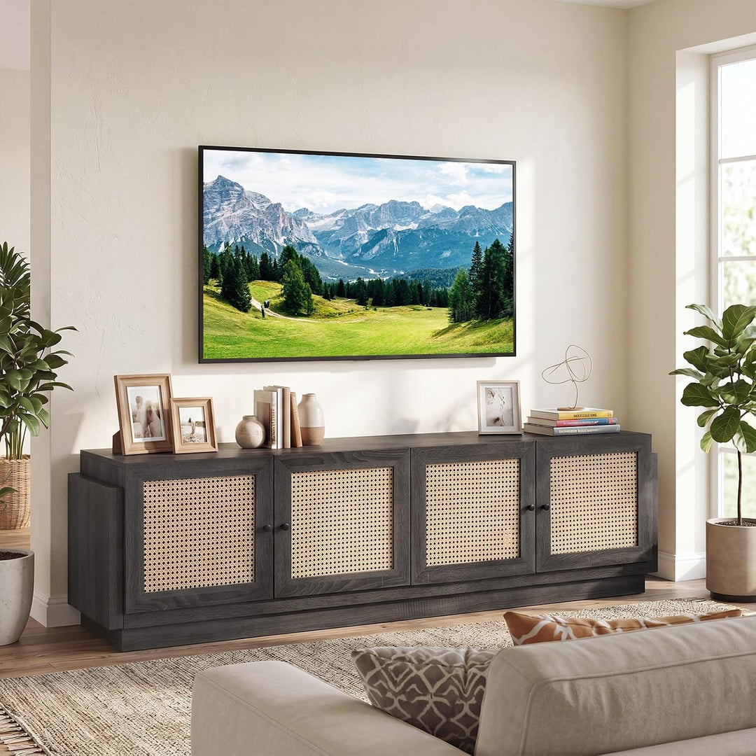 Giantex 4-Door PE Ratta TV Stand for TVs up to 75" with 2 Cabinets