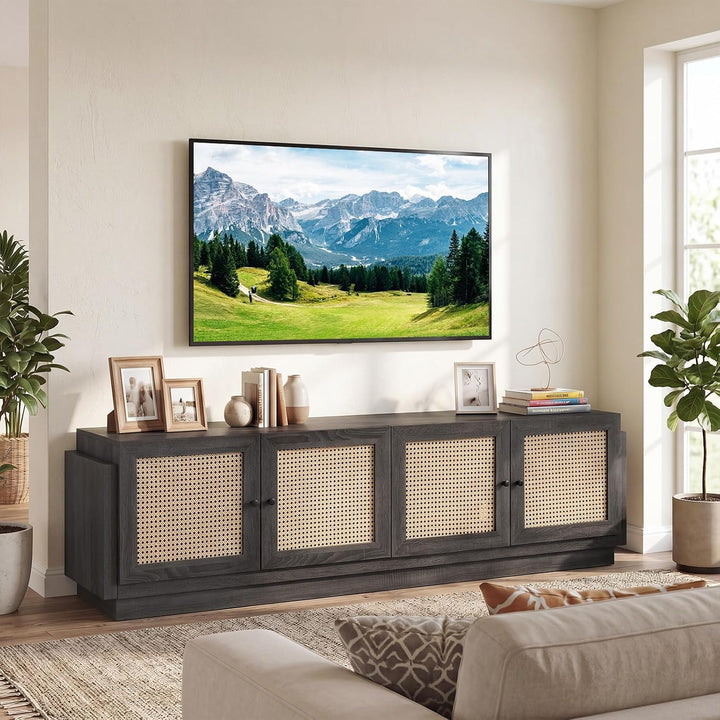 Giantex 4-Door PE Ratta TV Stand for TVs up to 75" with 2 Cabinets
