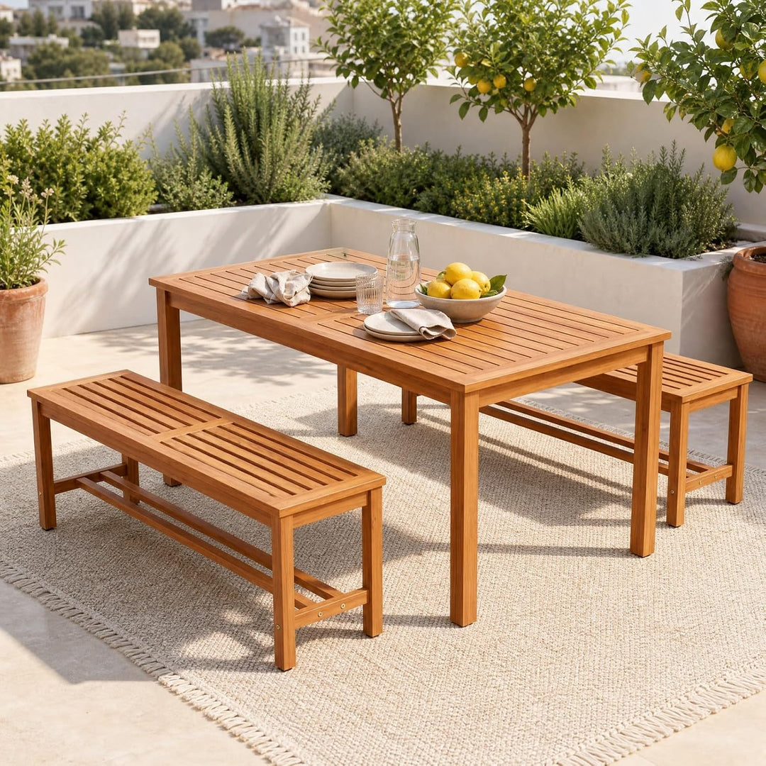 Giantex Outdoor Wooden Bench 2-Person Patio Bench w/Slatted Seat | Acacia Wood Garden Bench with Adjustable Foot Pads for Porch