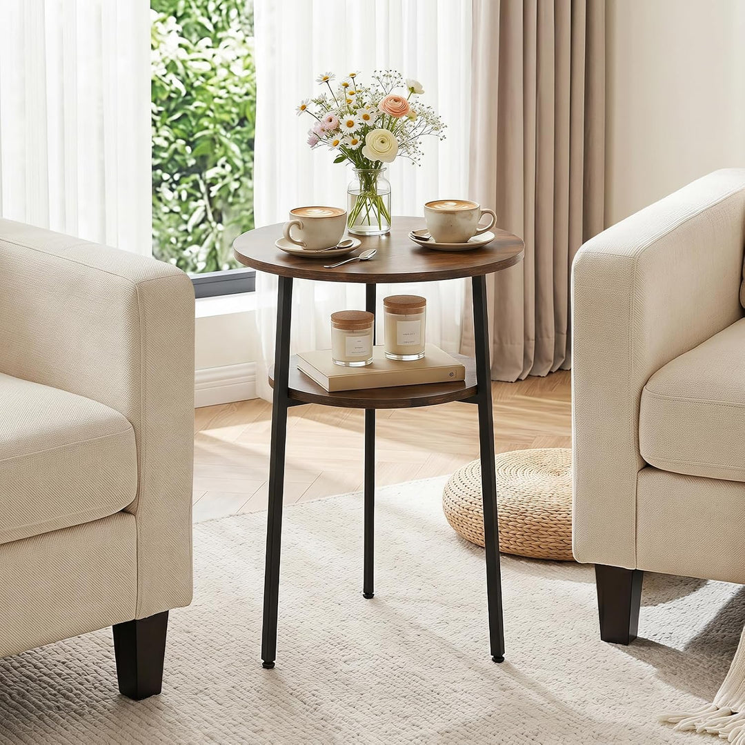 Giantex Round Side Table, 2-Tier End Table w/Metal Frame | Accent Nightstand Bedside Table w/ Storage Shelf for Small Space Sofa Couch Side