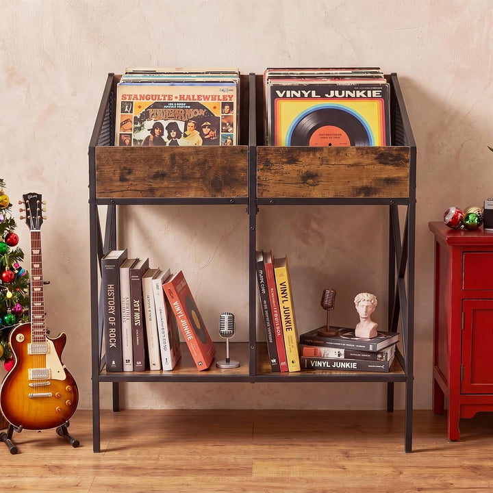 GIANTEX 2-Tier Record Player Stand, Vinyl Record Storage  | 250 LP Albums Display Shelf