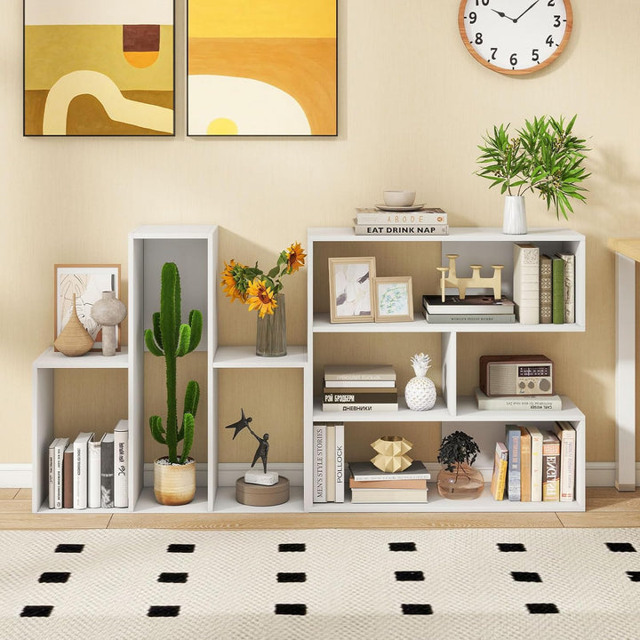 GIANTEX 3-Tier Bookshelf, Wooden Concave Bookcase for Small Space | Modern Freestanding Display Storage Shelves
