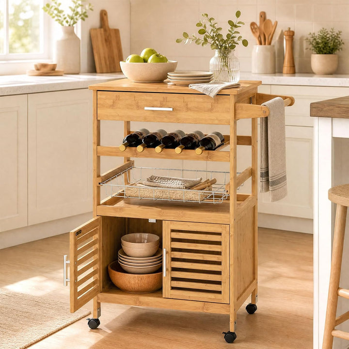 GIANTEX 27" Bamboo Kitchen Island Cart with Storage