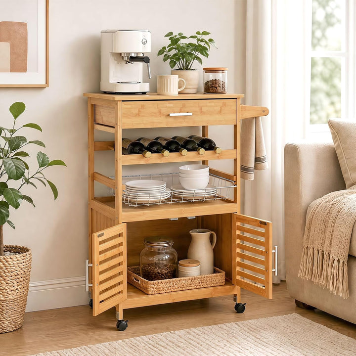 GIANTEX 27" Bamboo Kitchen Island Cart with Storage