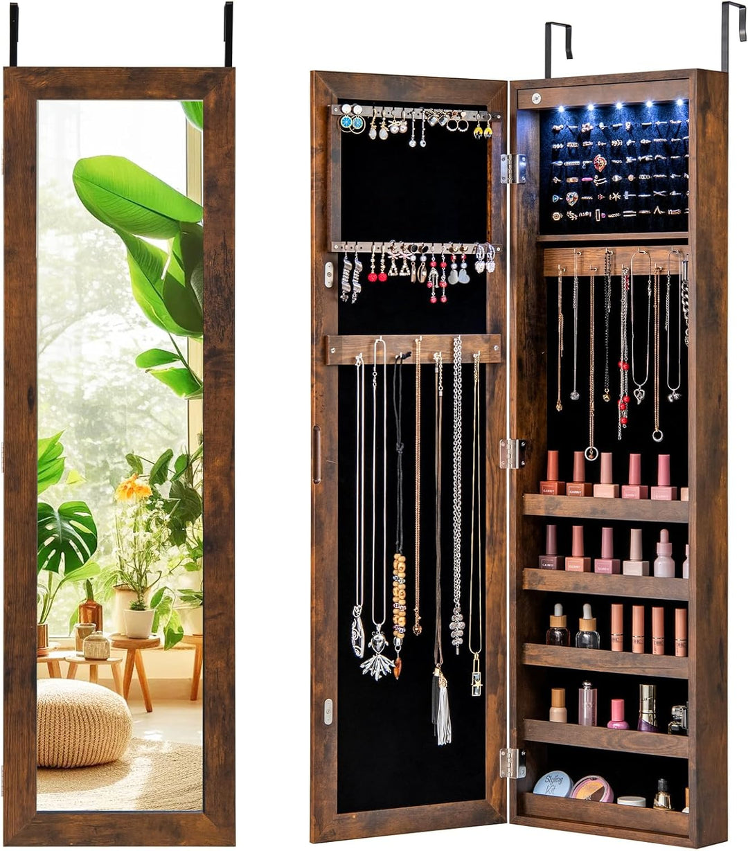 Giantex Wall or Door Mounted Jewelry Cabinet with Full Length Mirror with Lights