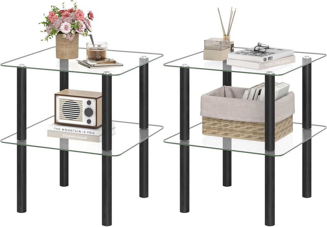 Giantex Round/Square 2-Tier Sofa Side Table with Clear Tempered Glass Top &amp; Shelf (1/2)