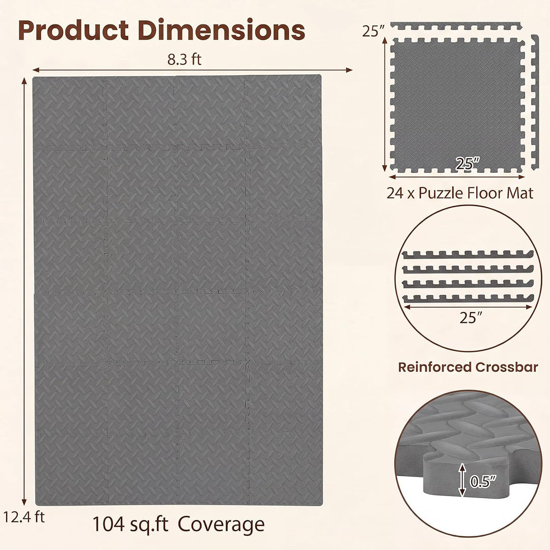 GIANTEX Interlocking Foam Tiles, EVA Foam Mats | 1/2 Inch Thick Puzzle Floor Tiles with Border Edge