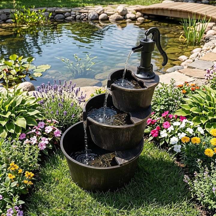 Giantex 3-Tier Barrel Waterfall Fountain with Electric Pump