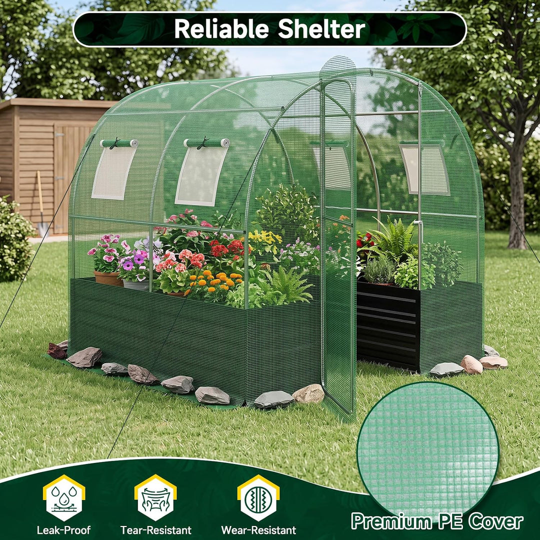 GIANTEX 6.5 x 6.5 Ft Walk-in Greenhouse with Raised Garden Bed | Plant Hot House with Galvanized Steel Frame