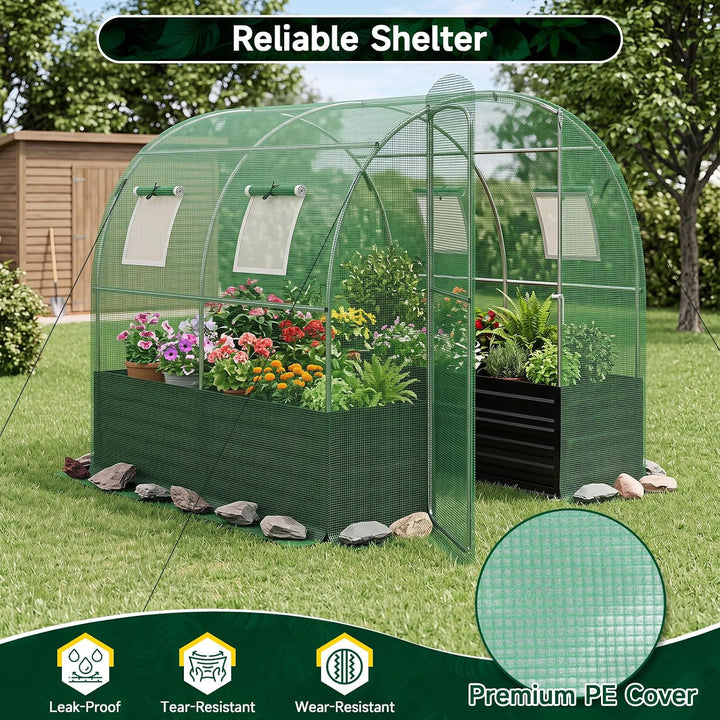 GIANTEX 6.5 x 6.5 Ft Walk-in Greenhouse with Raised Garden Bed | Plant Hot House with Galvanized Steel Frame