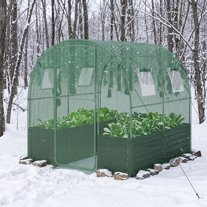 GIANTEX 6.5 x 6.5 Ft Walk-in Greenhouse with Raised Garden Bed | Plant Hot House with Galvanized Steel Frame