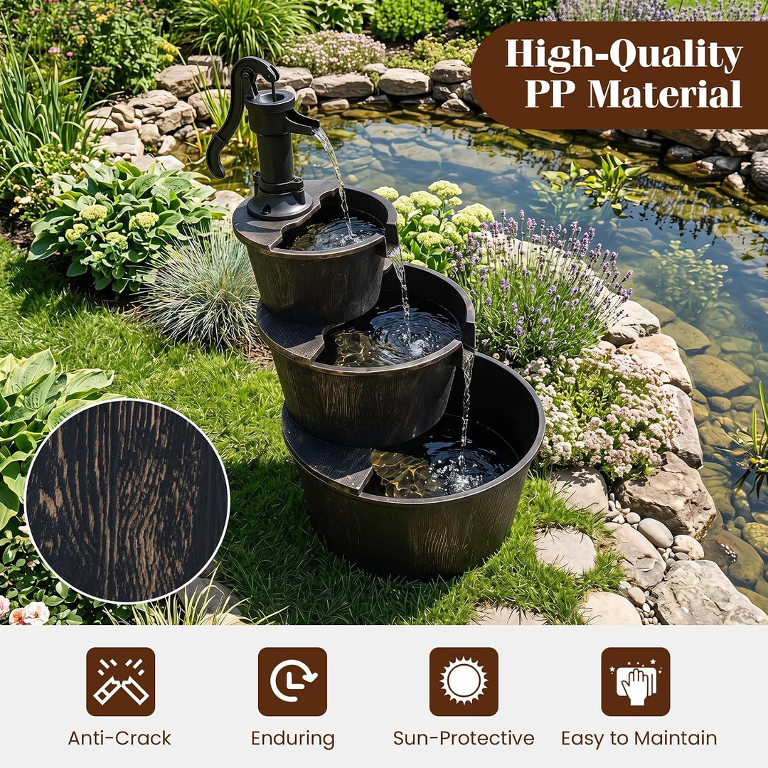 Giantex 3-Tier Barrel Waterfall Fountain with Electric Pump
