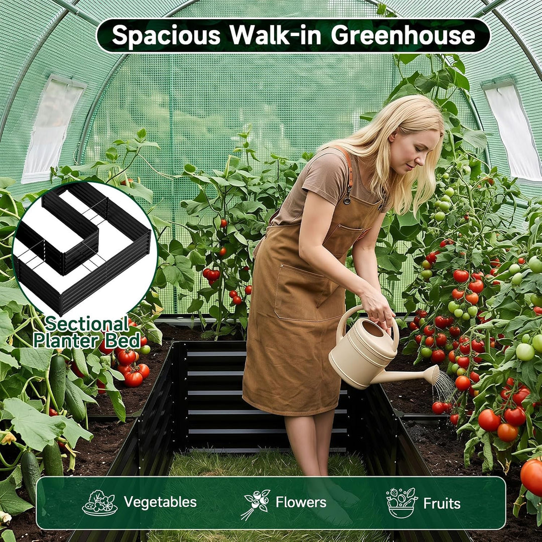 GIANTEX 6.5 x 6.5 Ft Walk-in Greenhouse with Raised Garden Bed | Plant Hot House with Galvanized Steel Frame