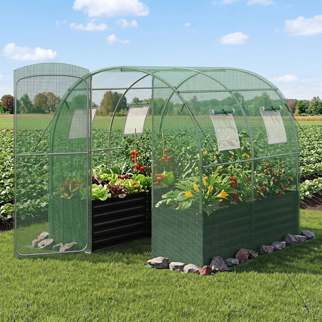 GIANTEX 6.5 x 6.5 Ft Walk-in Greenhouse with Raised Garden Bed | Plant Hot House with Galvanized Steel Frame