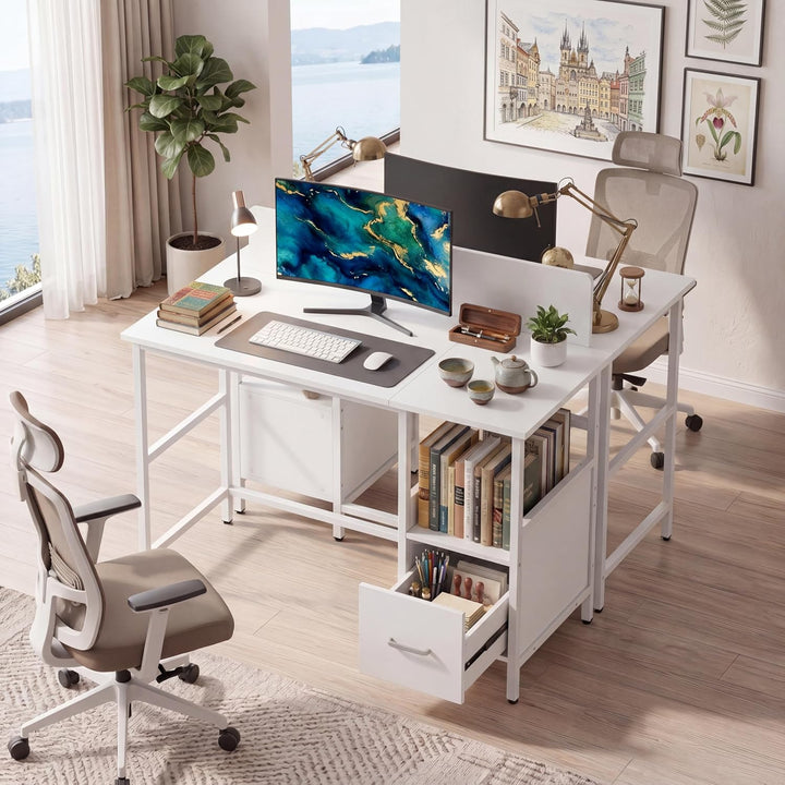 Giantex White Computer Desk, Writing Desk w/Open Shelf and Storage Drawer