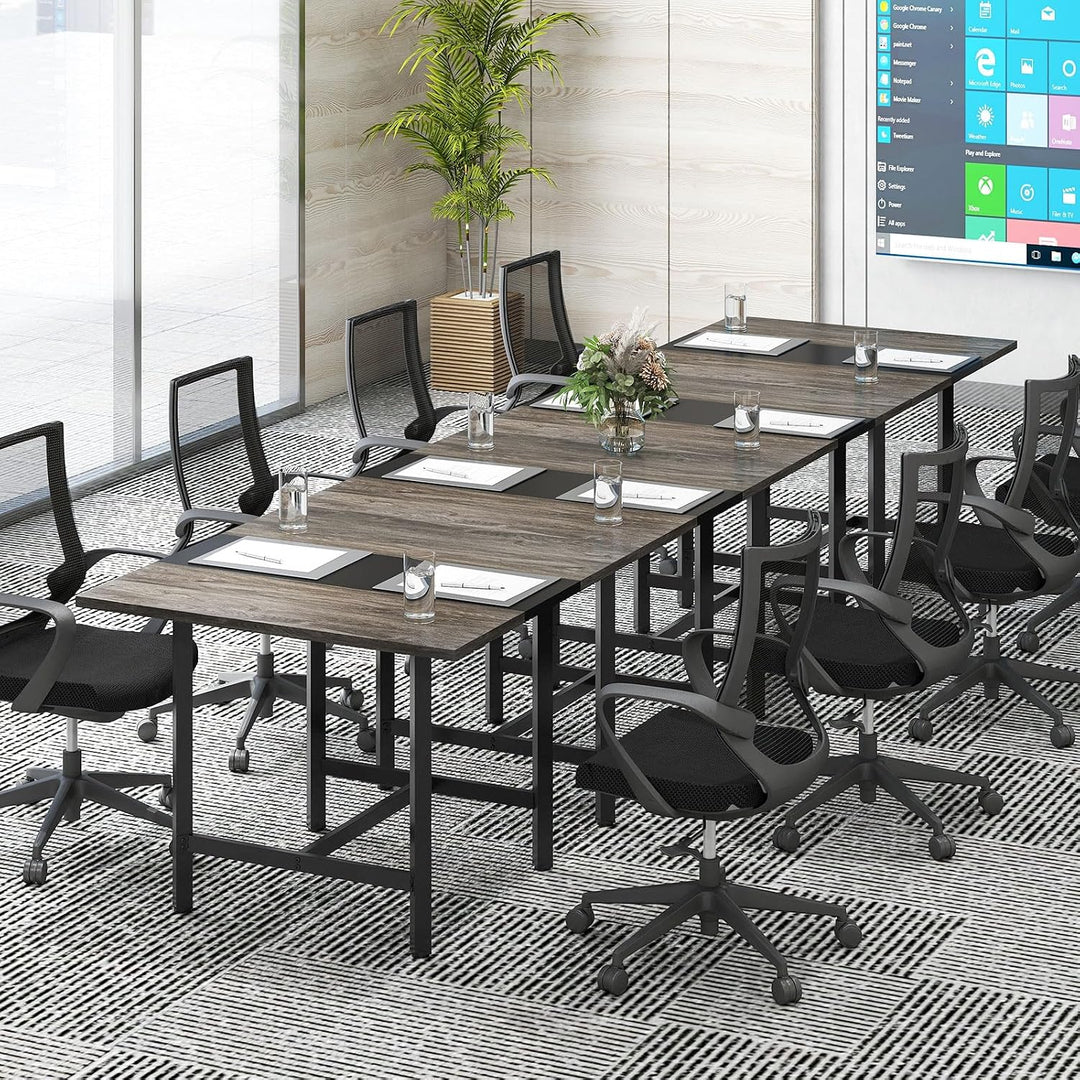 Giantex 39.5" Square Conference Table, Meeting Table for 4 People | Heavy-Duty Metal Frame