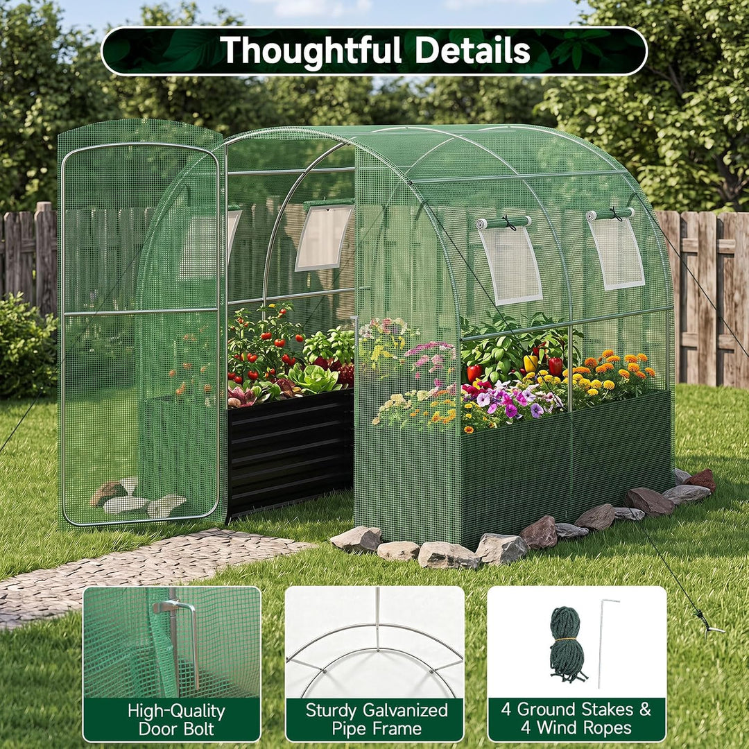 GIANTEX 6.5 x 6.5 Ft Walk-in Greenhouse with Raised Garden Bed | Plant Hot House with Galvanized Steel Frame