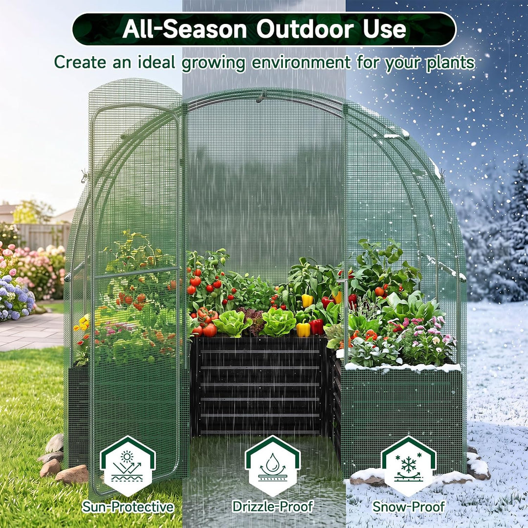 GIANTEX 6.5 x 6.5 Ft Walk-in Greenhouse with Raised Garden Bed | Plant Hot House with Galvanized Steel Frame