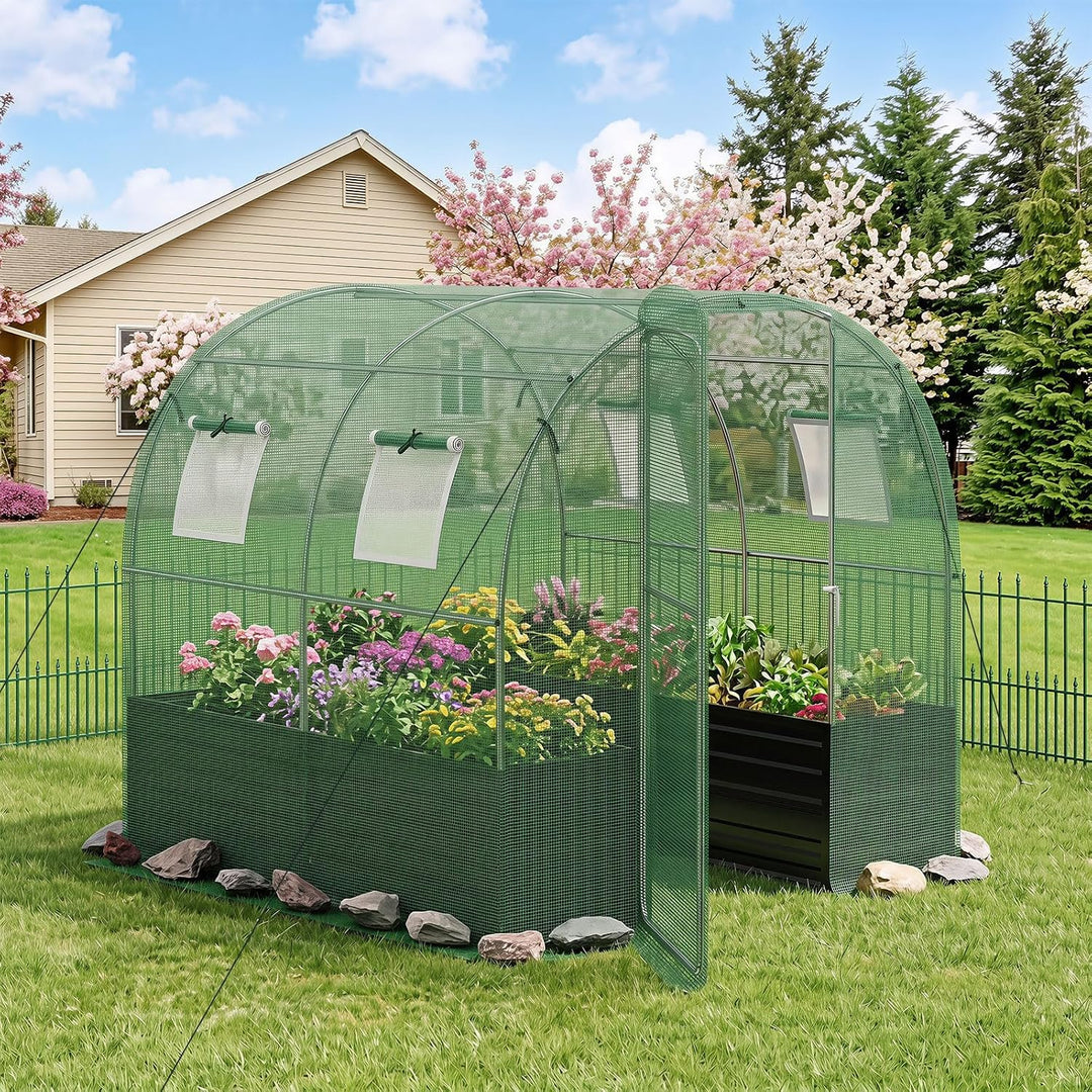 GIANTEX 6.5 x 6.5 Ft Walk-in Greenhouse with Raised Garden Bed | Plant Hot House with Galvanized Steel Frame