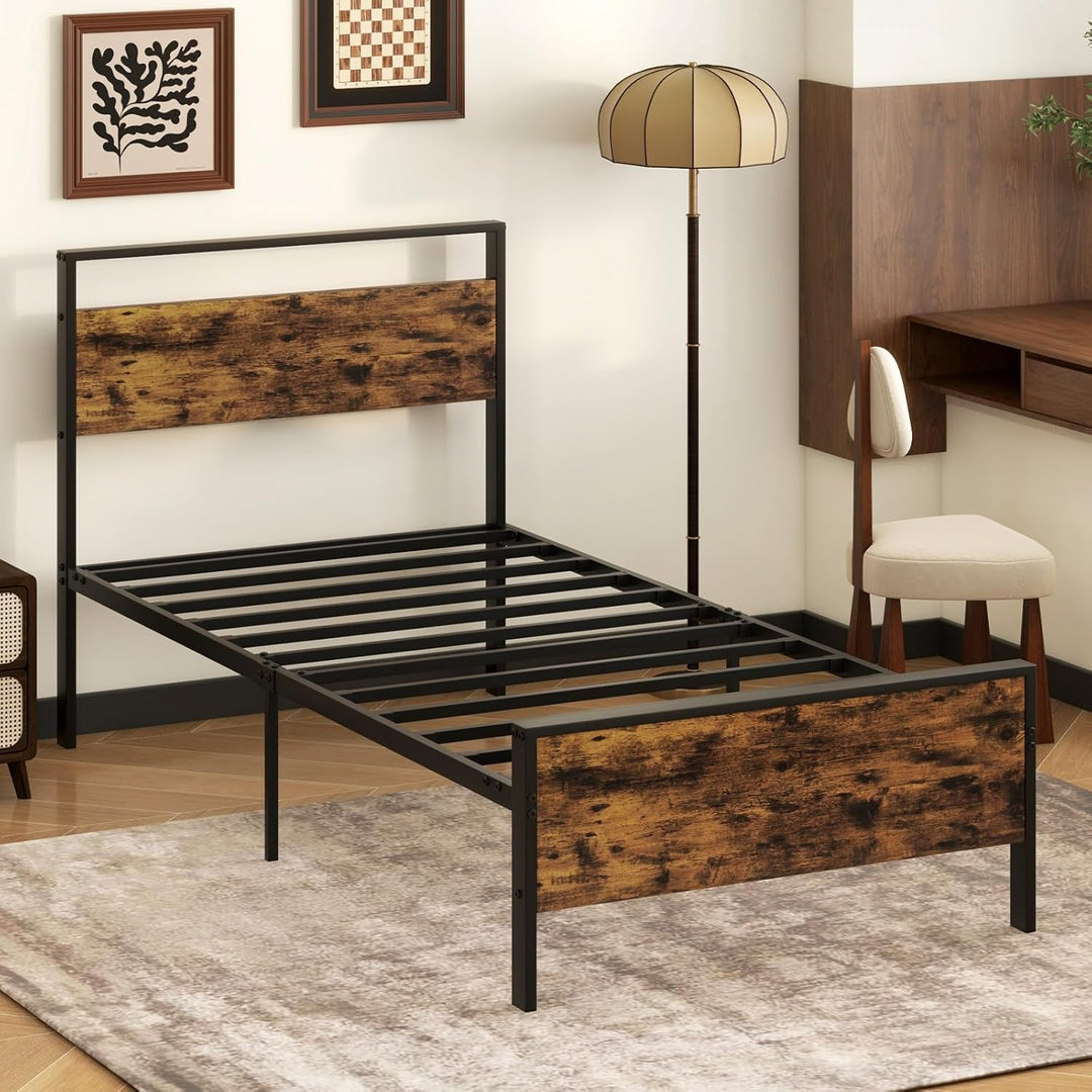 Giantex Twin Size/Full Size/King Size/Queen Metal Platform Bed Frames with Wooden Headboard &amp; Footboard