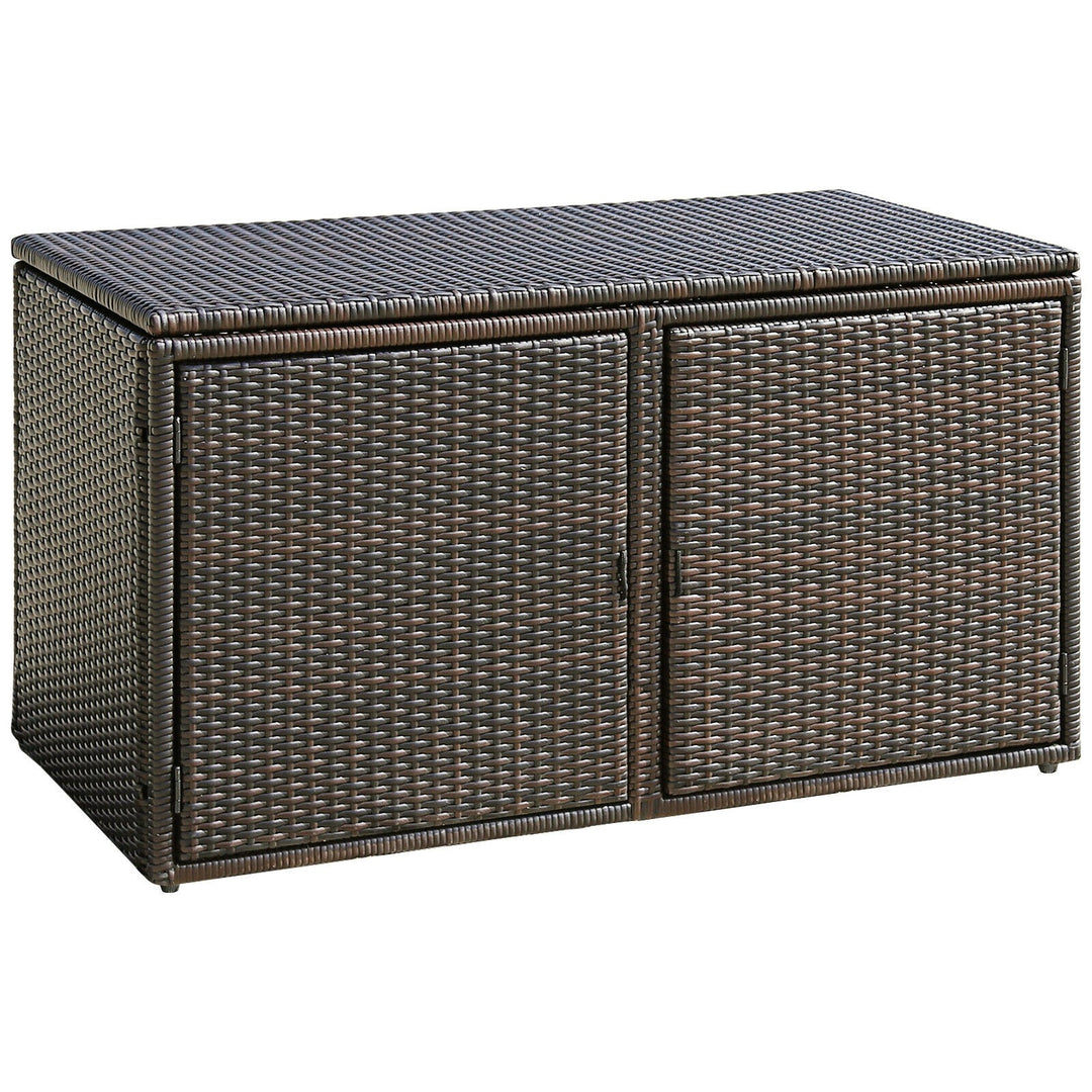 Rattan Deck Box Outdoor&amp;Indoor 88 Gallon Wicker Storage Bench W/Separate Storage Shelf