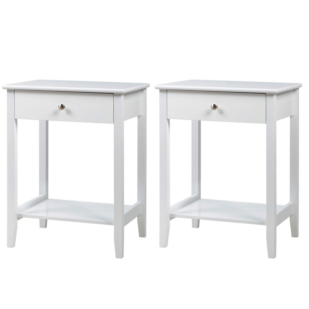 Nightstand Wooden 2-Tier Couch Sofa Side Table with Drawer, End Table