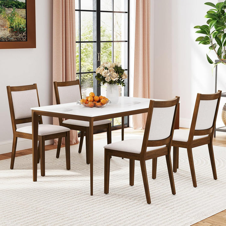 Giantex Upholstered Dining Chairs Set of 2/4, Modern Farmhouse Kitchen Chairs w/Padded Backrest &amp; Cushioned Seat, Rubber Wood Frame